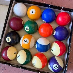 Vintage Pool Table Balls 2-1/4" Complete Set of 16 Billiard